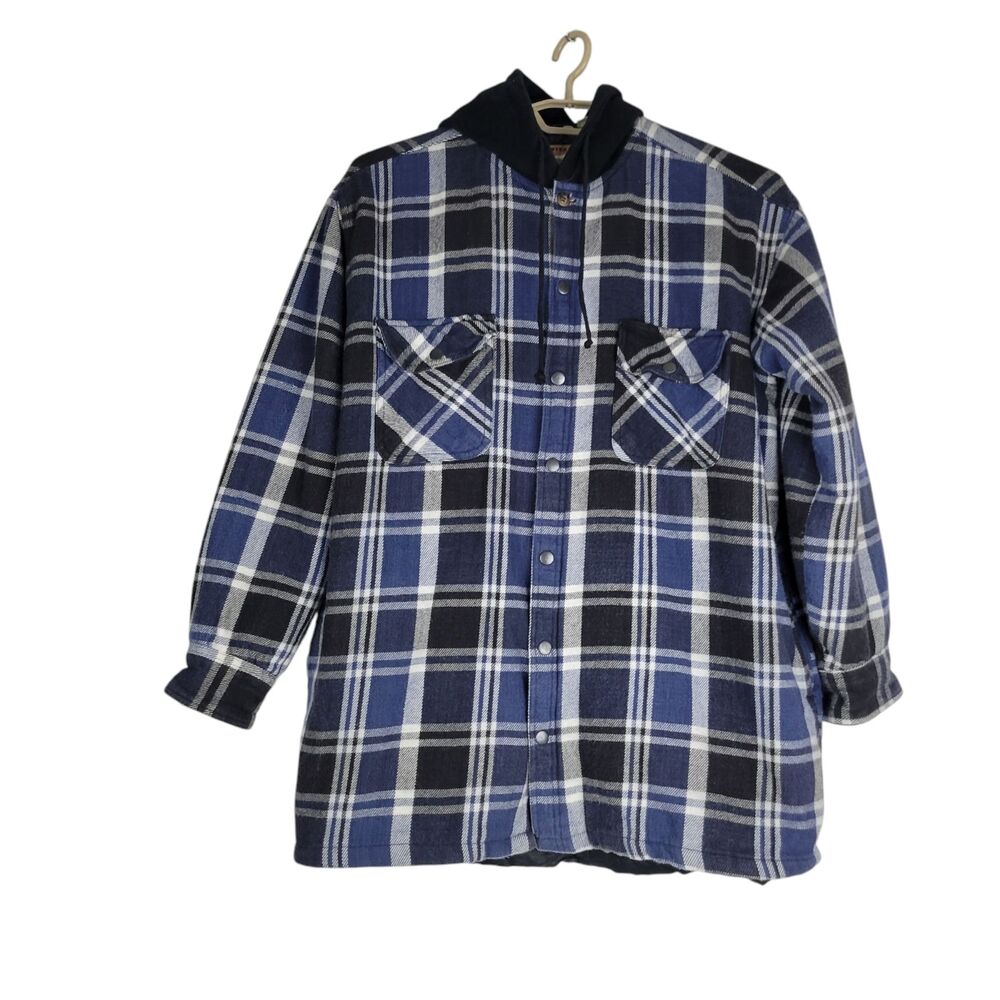 Winter Run Jacket Mens LT Quilted Lined Flannel Shirt Jacket Plaid with Hood